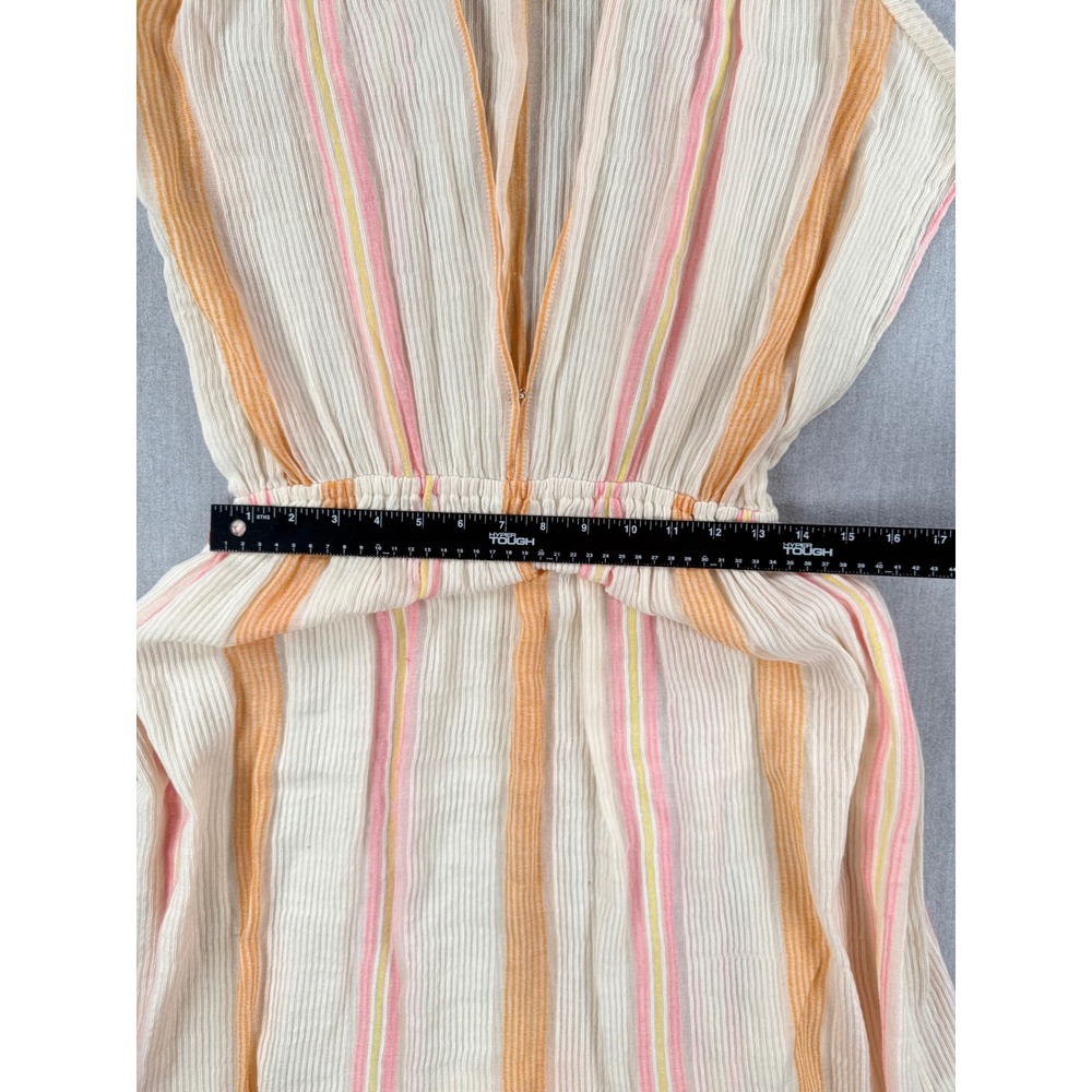 Nooki London Striped Cotton Blend V-Neck Maxi Dress Orange Pink Cream Medium - Picture 7 of 8